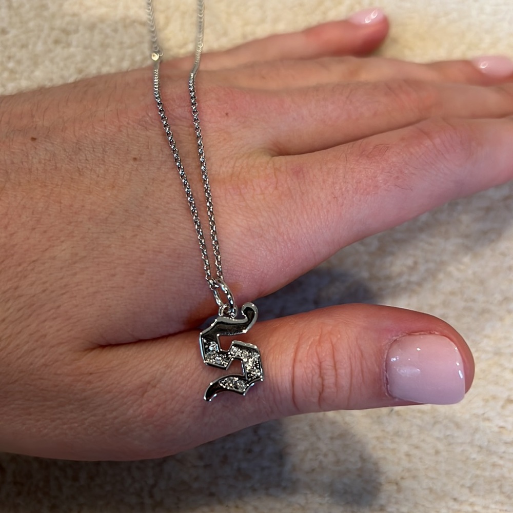 Juicy Couture Silver Rhinestone S Initial Charm Necklace
